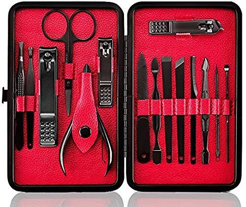 MCS Manicure Pedicure Set Nail Clipper Tool Kit - 15 in 1 Black Stainless Steel - Includes Cuticle Removers, Nail Scissors, Facial Treatment Tools With a Portable Black Leather Travel Grooming Case. - BeesActive Australia