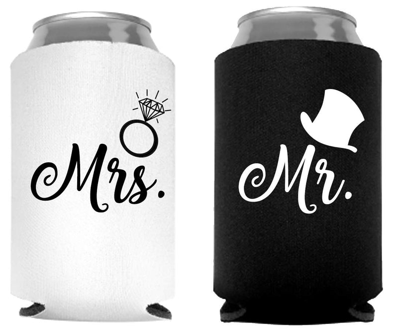 Mr. and Mrs. Can Coolers, Set of 2, 1 White and 1 Black Beer Can Coolies, Cute Wedding Gifts, Novelty Can Cooler, Perfect Engagement or Anniversary Gift, Bridal Shower Gift - BeesActive Australia