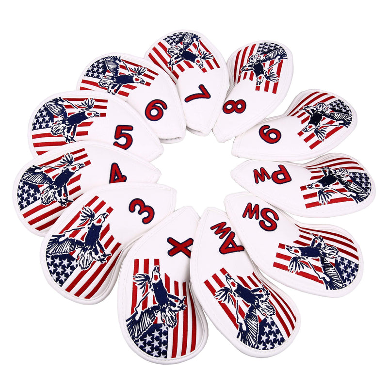 USA Flag and Eagle Golf Driver/Fairway Wood/Hybrid/Iron/Mallet Putter/Blade Putter Head Cover 11xIron Covers - BeesActive Australia