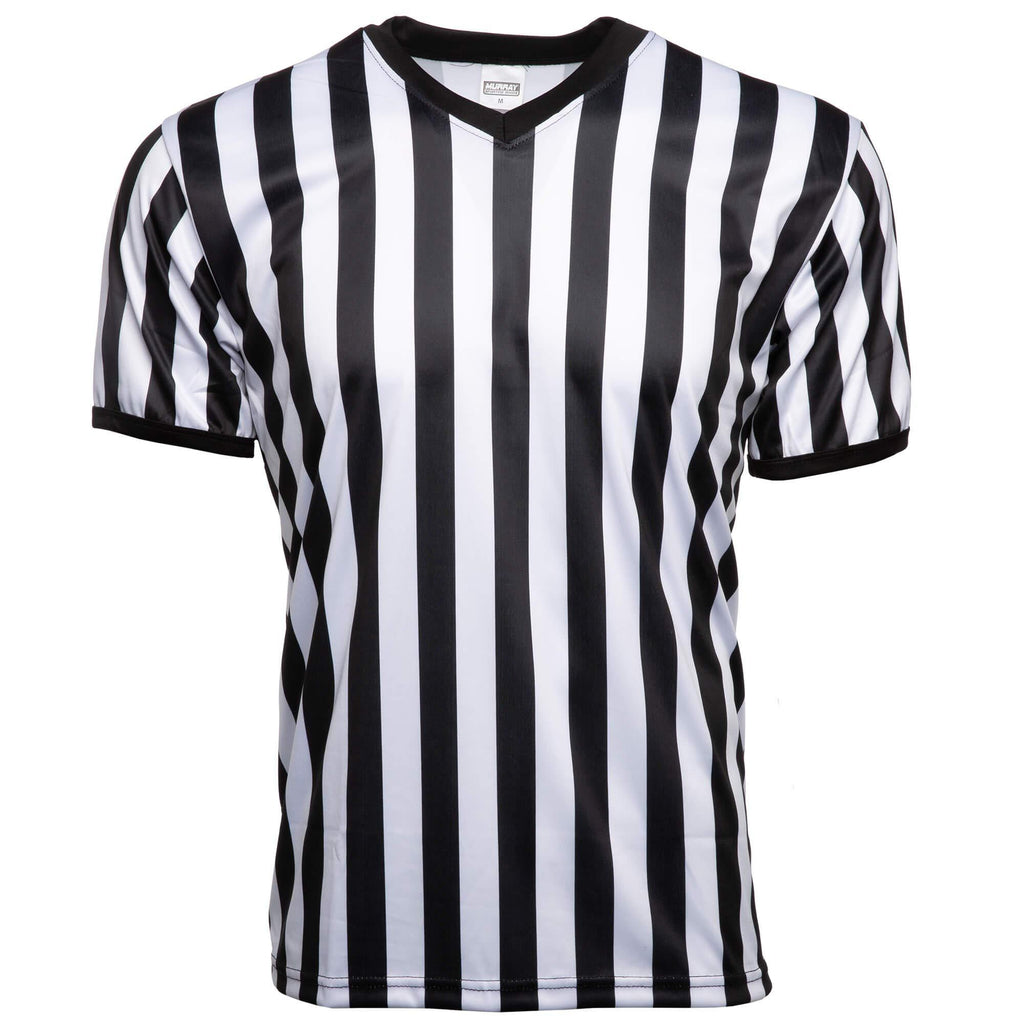 Murray Sporting Goods Men's Official Uniform Black and White Stripe Pro-Style V-Neck Referee Shirt, Officiating Jersey for Basketball, Football, Volleyball Small - BeesActive Australia