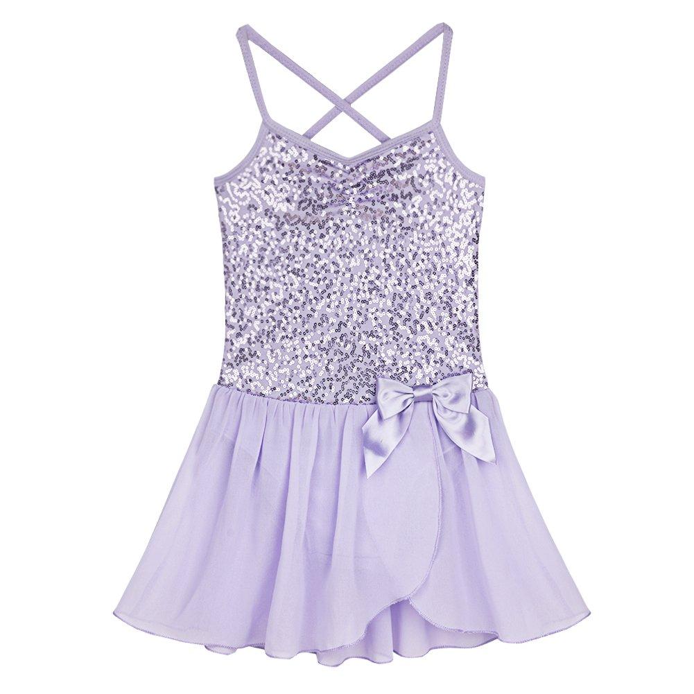 [AUSTRALIA] - ACSUSS Kids Girls Sequins Ballet Tutu Dress Gymnastics Camisole Leotards Stage Performance Dance Costume Lavender 5 / 6 