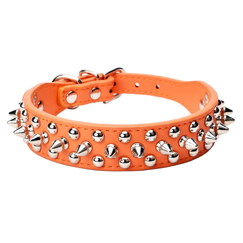 Aolove Mushrooms Spiked Rivet Studded Adjustable Pu Leather Pet Collars for Cats Puppy Dogs 8.2"-10.6" Neck Orange - BeesActive Australia