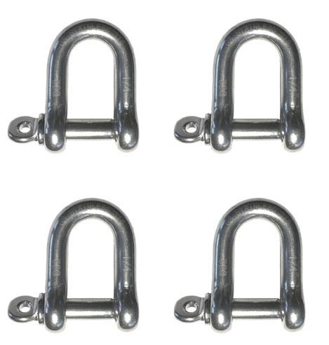 4 Pieces Stainless Steel 316 Forged D Shackle Marine Grade 1/4" (6mm) Dee - BeesActive Australia