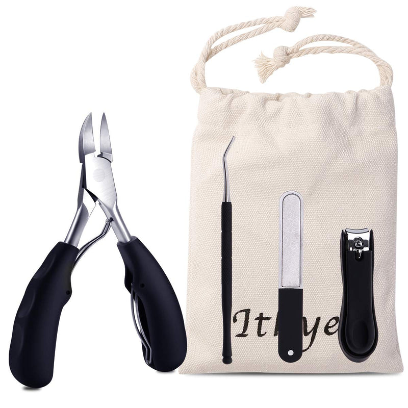 Ithyes Nail Toenail Clipper Set Manicure Pedicure Stainless Steel Personal Gift Kit 4 Pcs Lifter File with Storage Canvas Bag Olecranon Large/black - BeesActive Australia