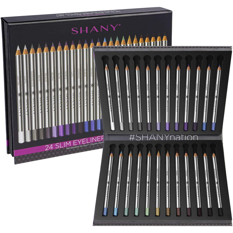 SHANY Cosmetics Shany slim eyeliner pencil set - 24 highly-pigmented and long-lasting eye pencils in matte and metallic finishes with case, Multi-Colored - BeesActive Australia