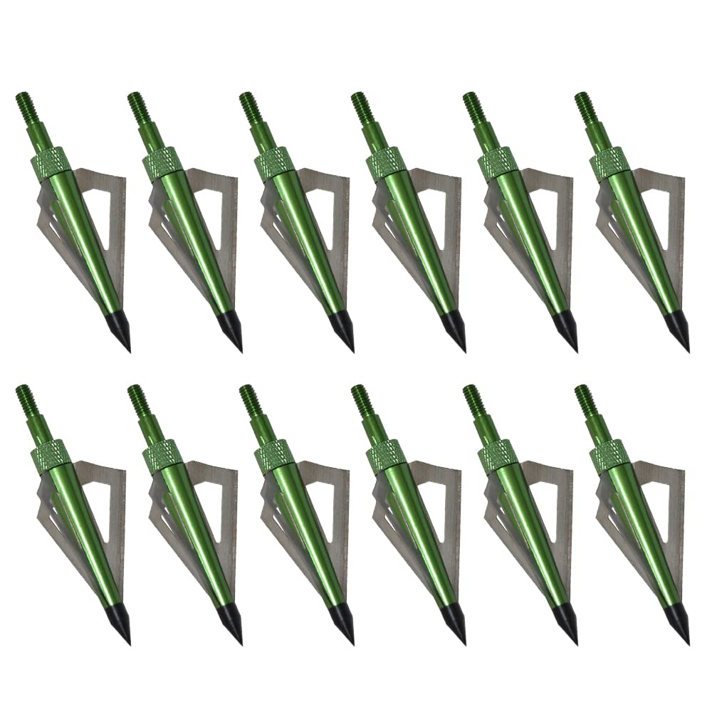 Huntingdoor Hunting Broadheads 3 Fixed Blade Archery Arrowheads 12Pcs 125 Grain Screw in Hunting Arrow Tips for Compound Bow and Crossbow green - BeesActive Australia