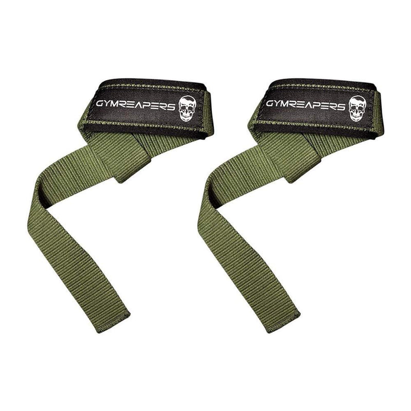 Gymreapers Lifting Wrist Straps for Weightlifting, Bodybuilding, Powerlifting, Strength Training, Deadlifts - Padded Neoprene with 18 inch Cotton Military Green - BeesActive Australia