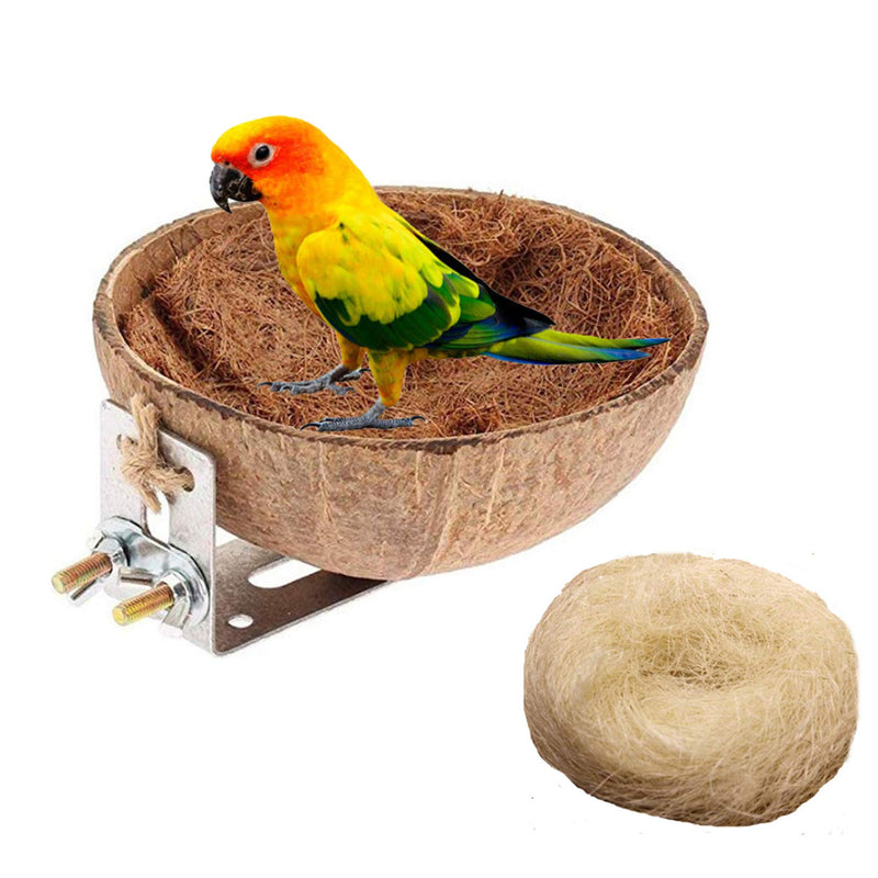 Tfwadmx Bird Nests Natural Coconut Shell Bird Breeding Hatching Nest Parrot Nesting Box Cage Hatch House Hut Cave Parrot Cage Accessories Toys for Budgie Parakeet Cockatiel Parakeet 1PCS - BeesActive Australia