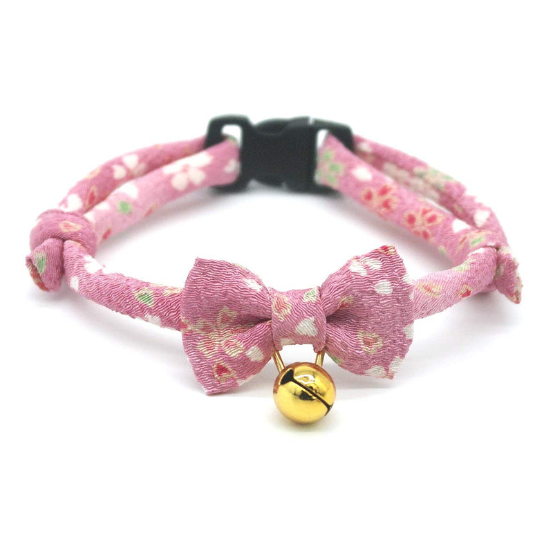 PetSoKoo Bowtie Chirimen Cat Collar with Bell. Japan Flower Bow Tie Style. Safety Breakaway & Light Weight, Soft, Comfortable, Durable Standard (6-13 inch,16-32cm) Sakura Pink - BeesActive Australia