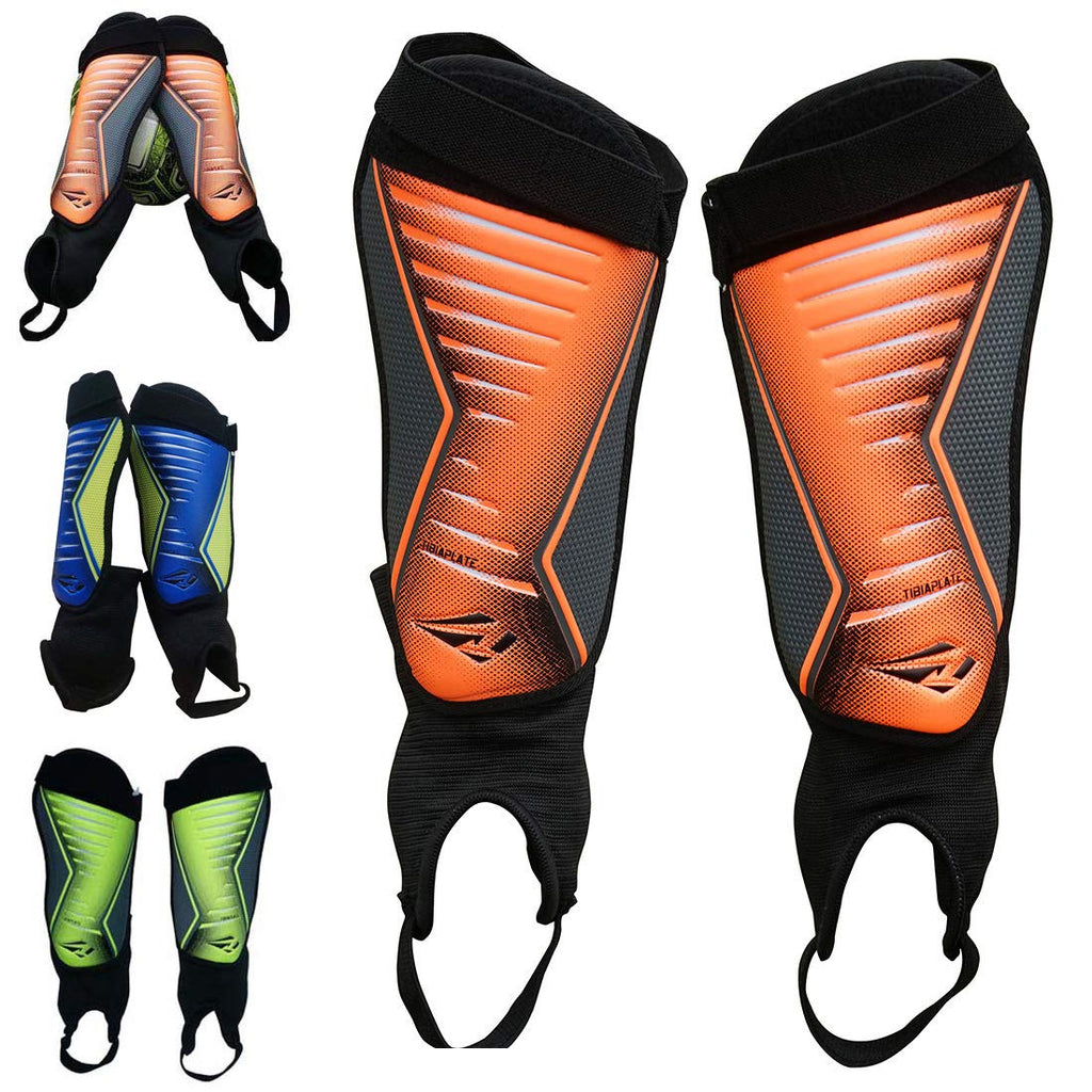 Rawxy Football Soccer Shin Guard with Ankle Protection Exceptional Flexible Soft Light Weight - for Adult Junior Youth Boys Girls Neo Orange Large - BeesActive Australia