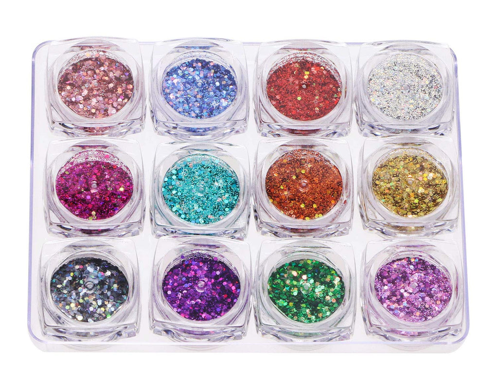 Penta Angel 12 Boxes Makeup Chunky Glitter Sequins Nail Art Iridescent Flakes Mixed Cosmetic Paillette Tips Dust Powder for Eye Shadow Body Face Lip Hair Party Festival Decoration (Classic Color) Classic Color - BeesActive Australia
