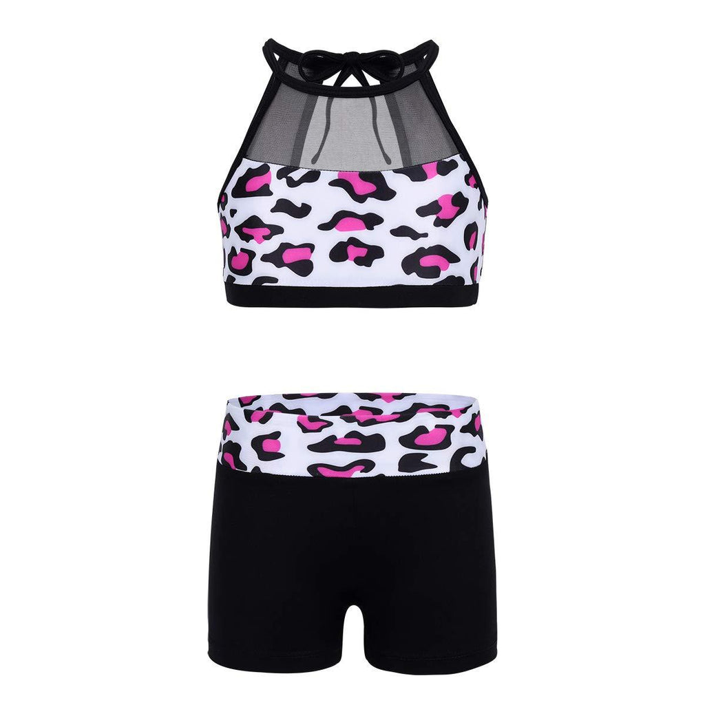 [AUSTRALIA] - TiaoBug 2PCS Kids Girls Ballet Dance Outfits Crop Top with Booty Shorts for Gymnastics Swim Performance 12-14 Rose Red 