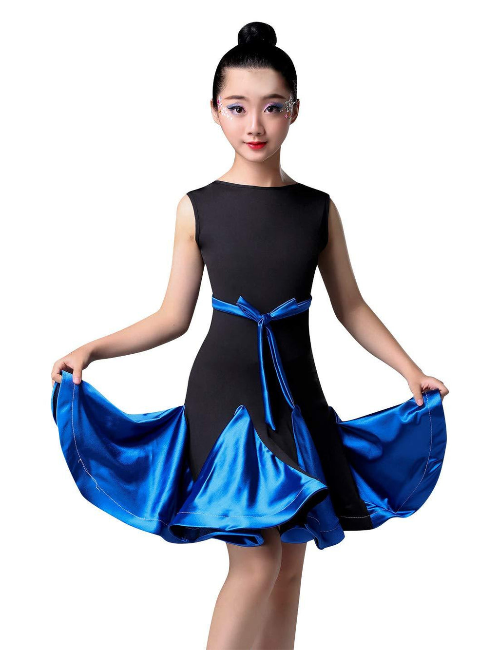 [AUSTRALIA] - Happy Cherry Kids Latin Dress,Girls Sleeveless Rumba Samba Costume Dance Dress Blue 8-9Y/Tag 130 