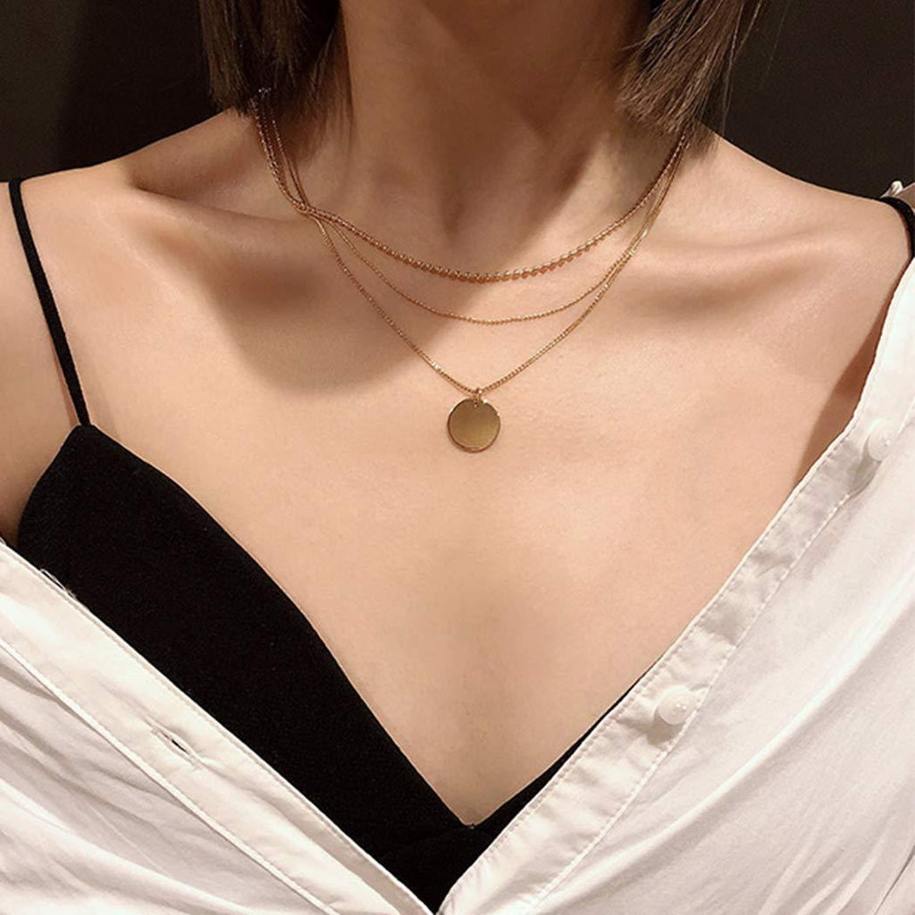 Edary Layered Choker Necklace Gold Jewelry with Chicer Sequins Pendant Vintage Necklace for Women and Girls - BeesActive Australia