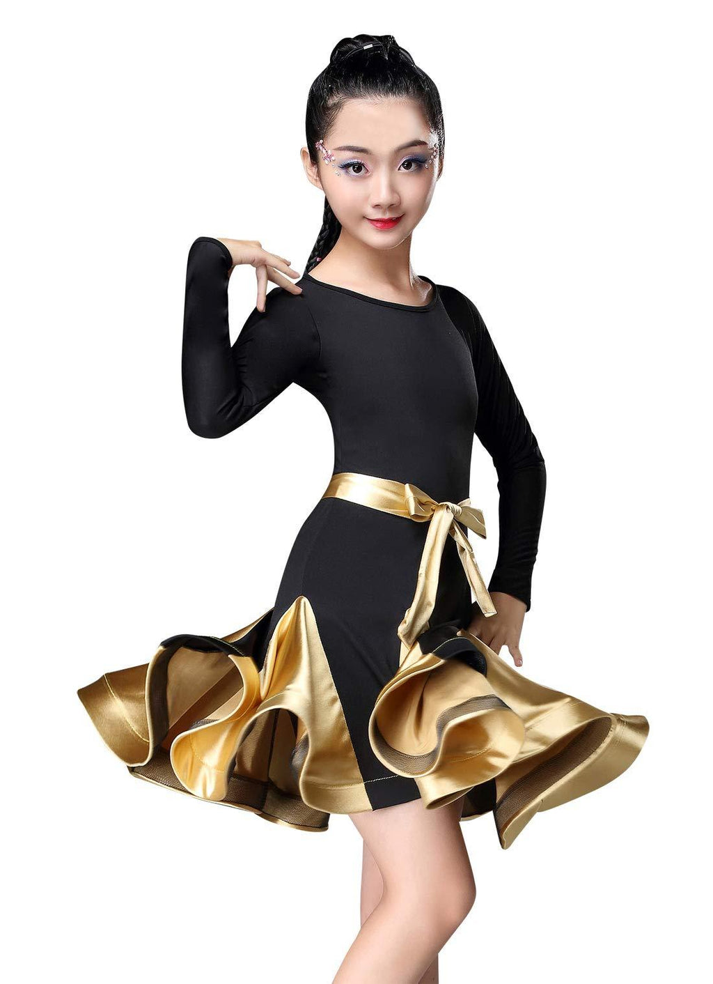 [AUSTRALIA] - Happy Cherry Kids Latin Dress,Girls Short Sleeve Rumba Samba Costume Dance Dress Yellow 8-9Y/Tag 130 