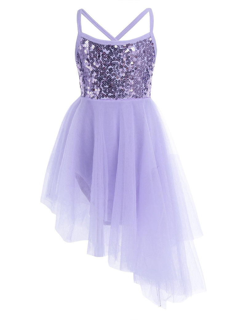 [AUSTRALIA] - iEFiEL Girls Floral Lace Sleeveless Cutout Back Ballet Tutu Dress Ballerina Leotard Outfit Dance Wear Costumes Purple Sequins 5 / 6 