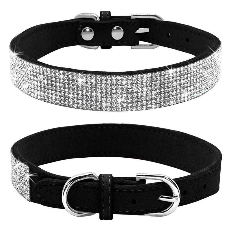 Haoyueer Rhinestone Dog Collar, Cute Dazzling Sparkling Soft Suede Leather Dog Cat Rhinestone Collar Crystal Diamond Pet Dog Puppy Collar S Black - BeesActive Australia