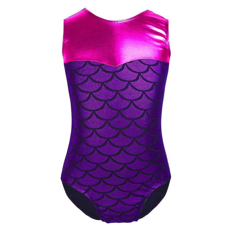 [AUSTRALIA] - inlzdz Kids Girls Sleeveless Fish Scales Printed Splice Ballet Dance Gymnastic Leotard Fancy Dress up Costume Purple 5-6 