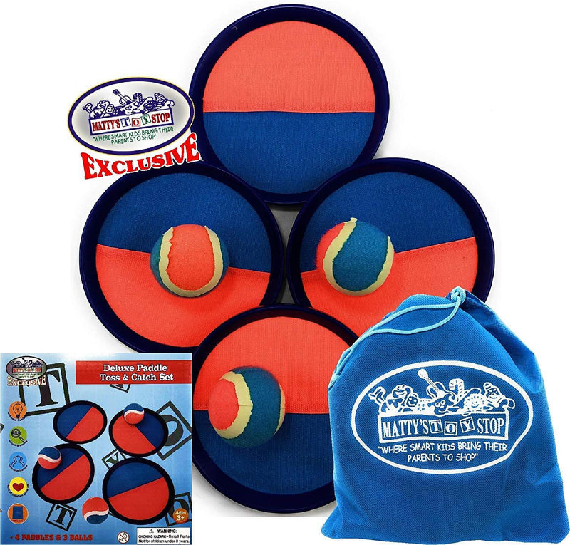 Matty's Toy Stop Deluxe Toss & Catch (Hook & Loop) Tropical Colors Paddle Game Set with 4 Paddles, 3 Balls & Storage Bag - BeesActive Australia