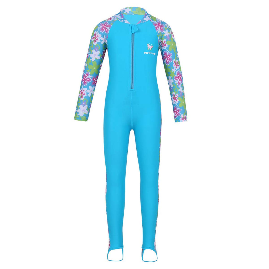 Alvivi Kids Girls One Piece Zip up Rash Guard Shirt Swimsuit Bathing Suit UPF 50+ Sun Protection Swimwear Sky Blue Floral Printed 2-3 - BeesActive Australia