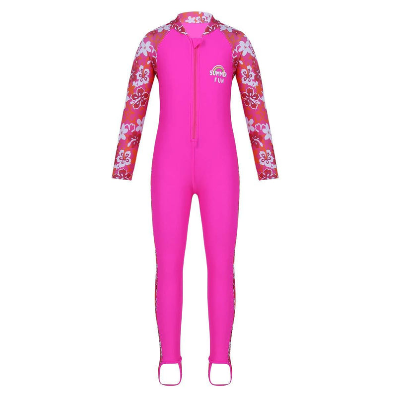 [AUSTRALIA] - Alvivi Kids Girls One Piece Zip up Rash Guard Shirt Swimsuit Bathing Suit UPF 50+ Sun Protection Swimwear Rose Red Floral Printed 10-12 