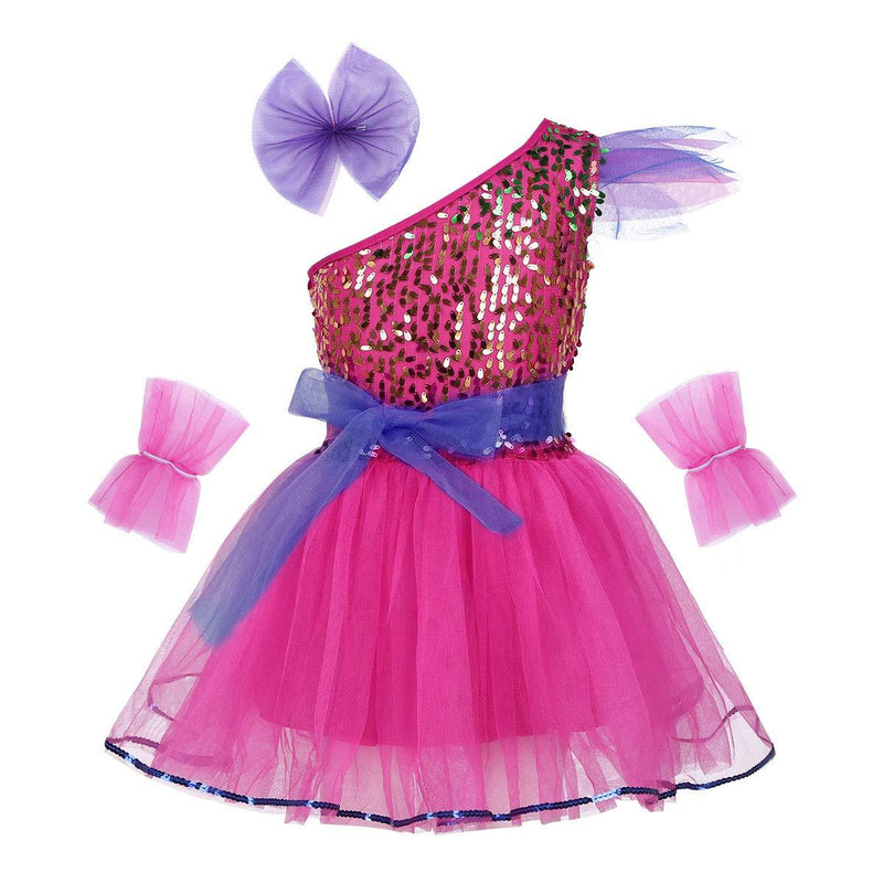 [AUSTRALIA] - ACSUSS Kids Girls Shiny Sequins Dance Dress Outfits Ballet Tutu Dress Dancewear Stage Performance Dance Costumes Rose Red 10 / 12 