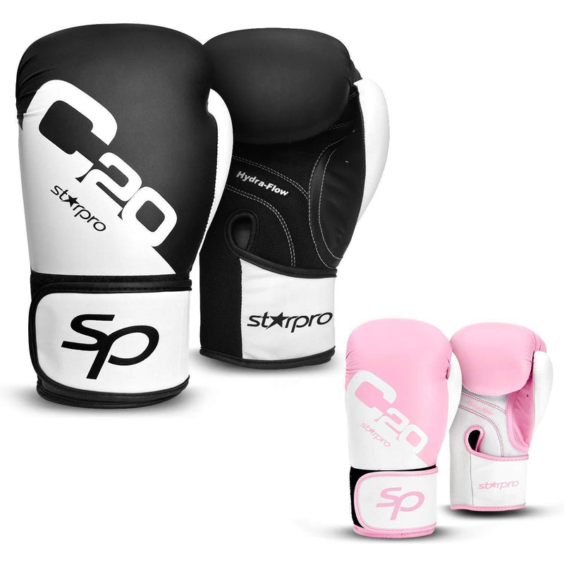 [AUSTRALIA] - Starpro Boxing Gloves Training Sparring - 8oz 10oz 12oz 14oz 16oz Muay Thai Kickboxing Punching Fighting MMA Punch Bag Mitts Focus Pads Fitness Exercise | Synthetic Leather | Black 