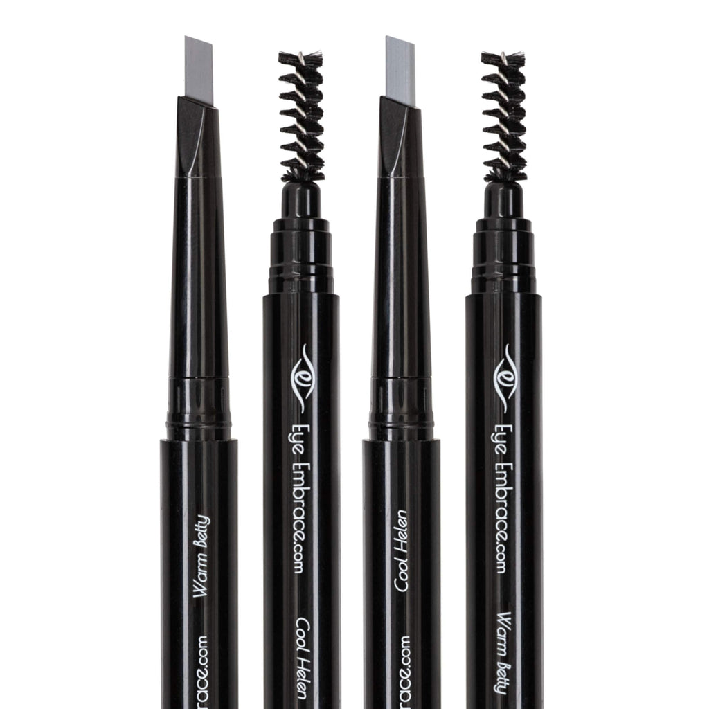 Eye Embrace Light Gray Eyebrow Pencils: Warm Betty & Cool Helen 2 Pack Bundle - Waterproof, Double-Ended Automatic Angled Tip & Spoolie Brush, Cruelty-Free - BeesActive Australia