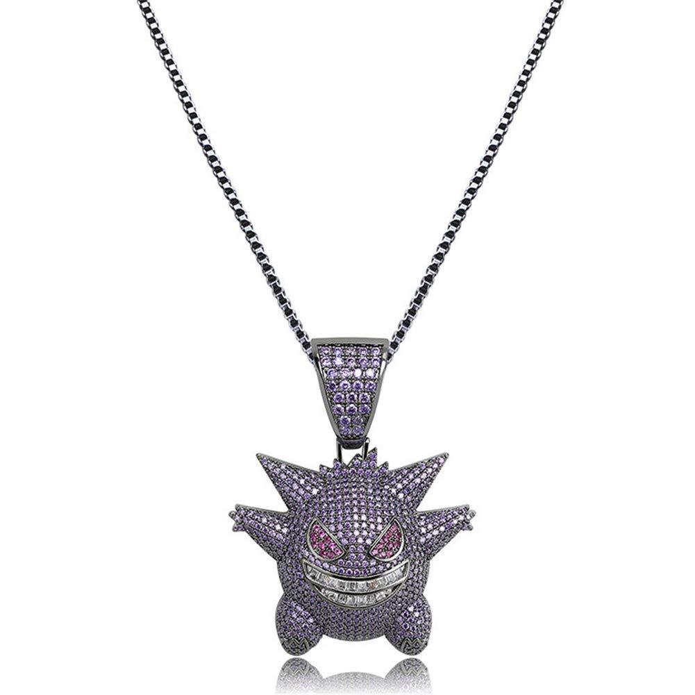 KMASAL Jewelry Unisex Exquisite Bubble Gengar Pendant Hip Hop Iced Out Rhinestone Crystal Necklace 18K Gold Plated with 24” Stainless Box Chain for Men Women (Purple) - BeesActive Australia