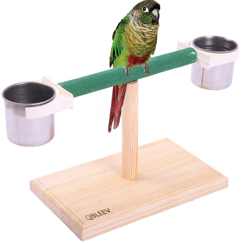 QBLEEV Bird Play Stands with Feeder Cups Dishes, Tabletop T Parrot Perch Shelf, Wood Playstand Portable Training Playground, Bird Cage Toys Accessories for Small Cockatiels, Conures, Parakeets, Finch bird t stand perch - BeesActive Australia