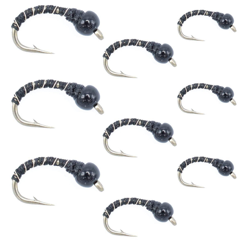 The Fly Fishing Place Black Zebra Midge Assortment Black Bead Head - 3 Each of 3 Sizes 14, 16, 18 - Tailwater Fly Fishing Flies Collection - BeesActive Australia