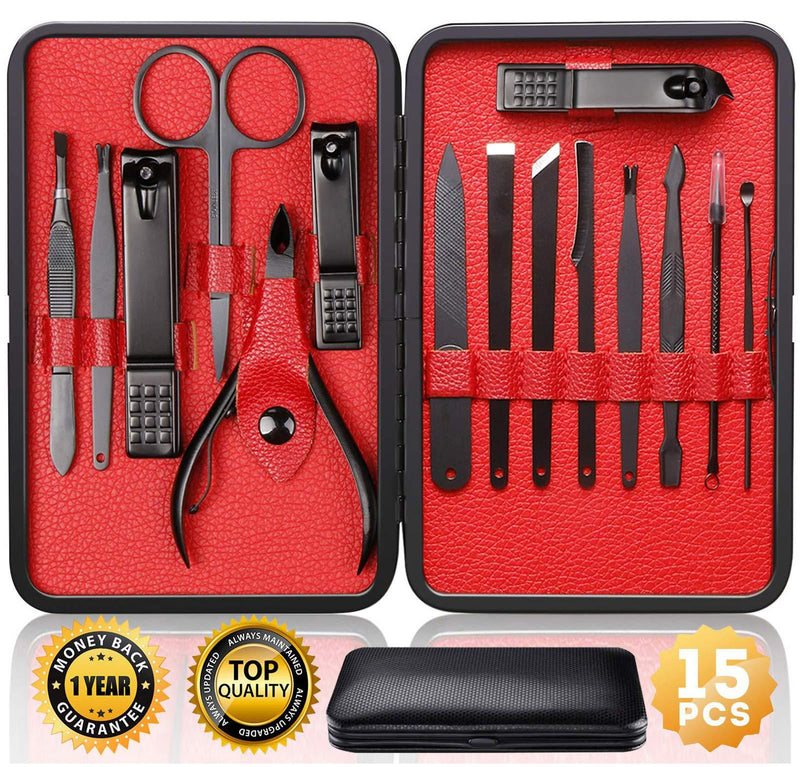 Nail Clippers Sets High Precisio Stainless Steel Nail Cutter Pedicure Kit Nail File Sharp Nail Scissors and Clipper Manicure Pedicure Kit Fingernails & Toenails with Portable stylish case (Black) Red - BeesActive Australia