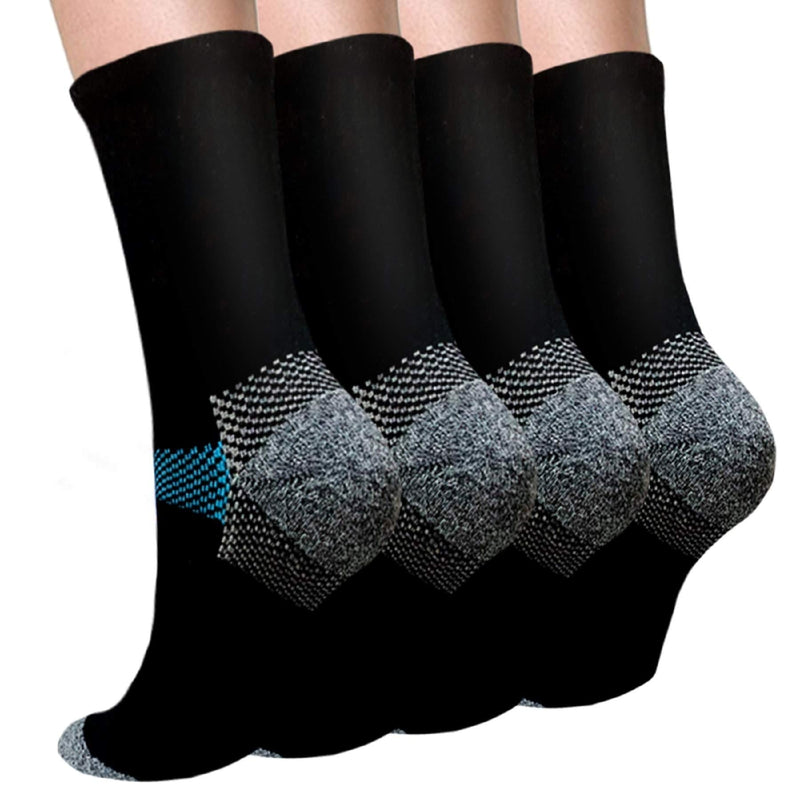 [AUSTRALIA] - Compression Socks Plantar Fasciitis for Women Men (4/7 Pairs),8-15 mmhg Athletic Sock Arch Support Flight Travel Nurses 01-4 Pairs- Crew Black Large-X-Large 