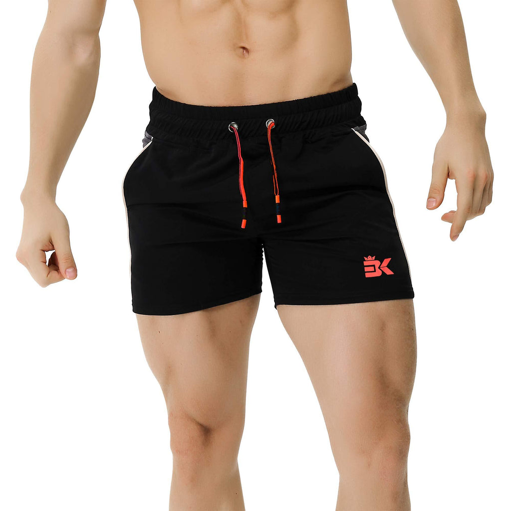 [AUSTRALIA] - BROKIG Men's 5" Gym Bodybuilding Shorts Running Workout Lightweight Shorts Elastic Waistband with Pockets Large Classic Black 