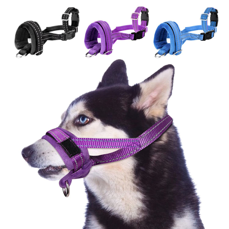 SlowTon Soft Dog Muzzle, Adjustable Padded Nylon Muzzle for Large Medium Dogs Anti Chewing Barking Biting, Allow Dog Pant & Drink Purple - BeesActive Australia