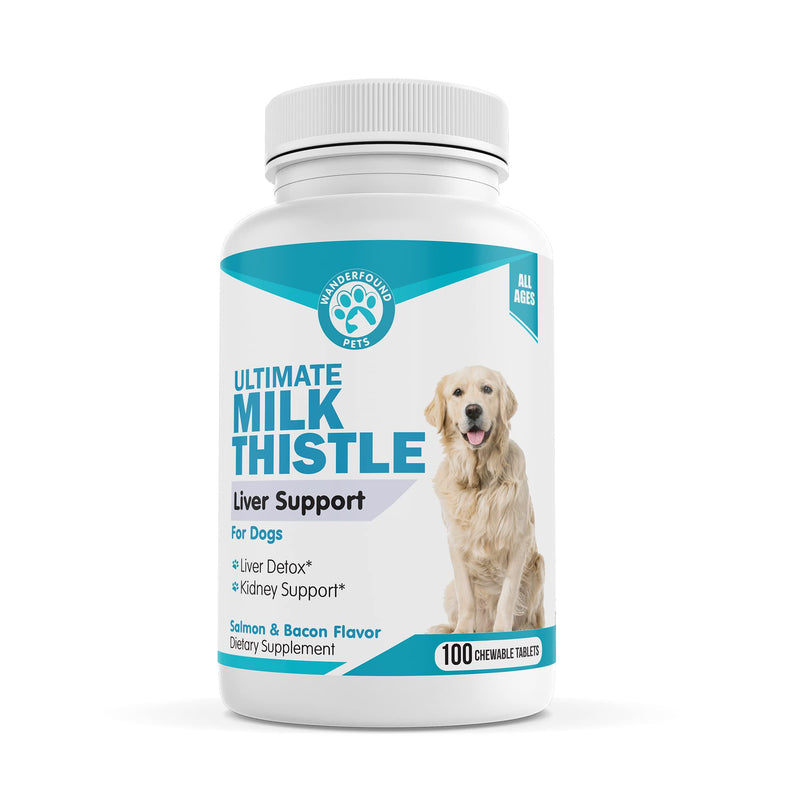 Wanderfound Pets - Milk Thistle for Dogs, Natural Liver Support for Pets, Kidney Cleanse Detox & Repair Formula, Salmon and Bacon Flavor, 100 Chewable Supplement Tablets - BeesActive Australia