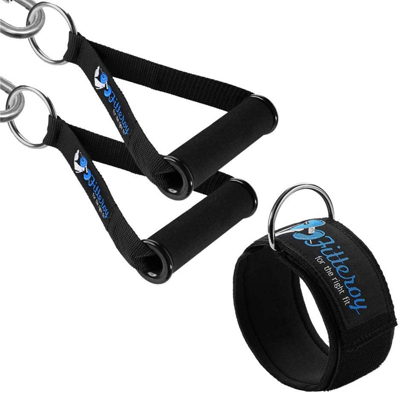 Fitteroy Cable Machine Attachments Handles and Ankle Strap Set - Gym and Home Gym Accessories 2 Handles/2 Ankle Straps - BeesActive Australia