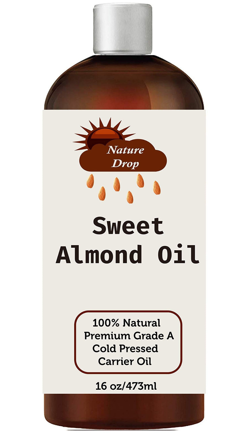 Nature Drop Natural Sweet Almond Oil - For Skin Moisturizer, Wrinkles, Massage, Anti-Aging (16 oz) 16 Ounce - BeesActive Australia