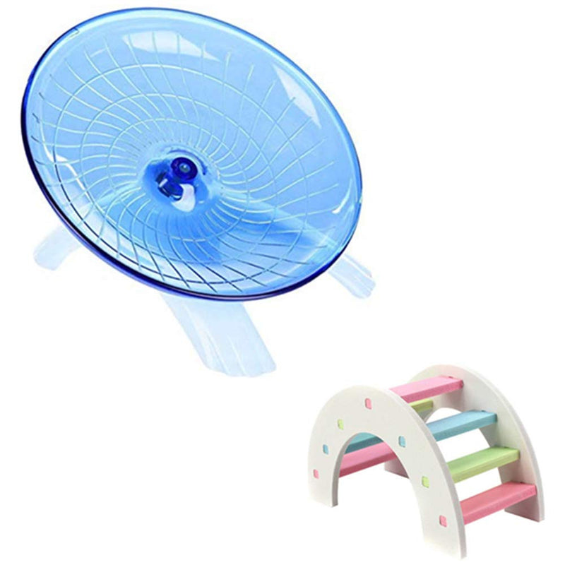 zswell Hamster Toys Wood Bridge Rainbow Climb Kit and Exercise Wheel Jogging Running Silent Spinner Hamster Flying Saucer Blue - BeesActive Australia