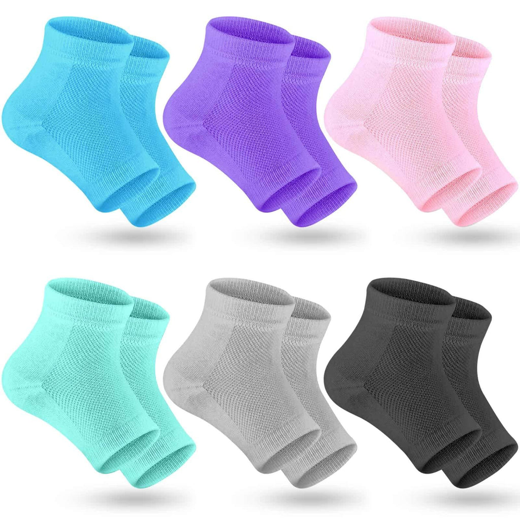 Selizo 6 Pairs Heel Moisturizing Socks Open Toe Socks Cracked Gel Heel Socks Foot Toeless Heel Repair Socks for Women Dry Hard Cracked Feet, 6 Colors - BeesActive Australia