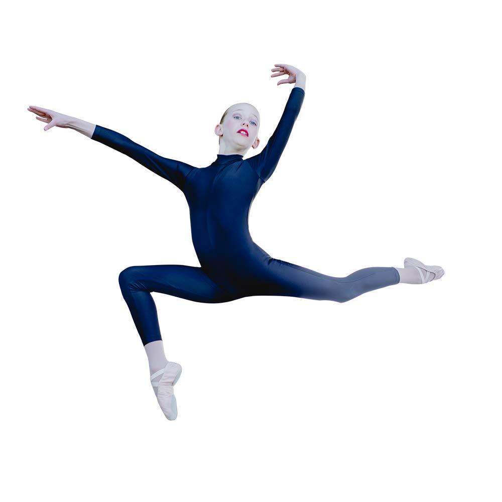 [AUSTRALIA] - HDW DANCE Girls Unitard Gymnastics High Neck Ankle Length Dance Bodysuit Large Black 