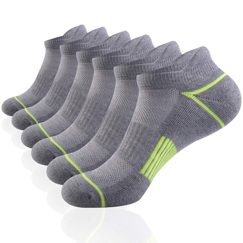 [AUSTRALIA] - JOYNÉE Mens Athletic Low Cut Ankle Tab Socks 6 Pack Cushioned Breathable for Running Light Grey (6 Pairs) 