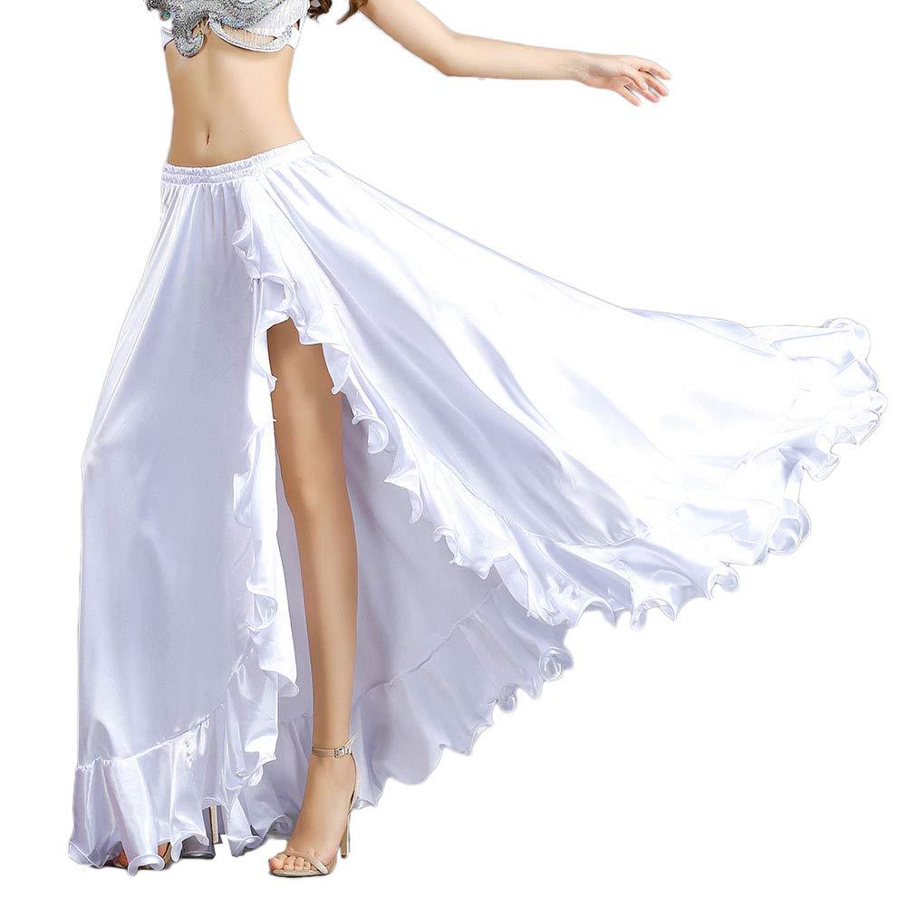 [AUSTRALIA] - ROYAL SMEELA Belly Dance Costume for Women Belly Dancing Skirts Slit Ruffle Maxi Skirt Dance Dress Bellydance Dancer Outfit White 