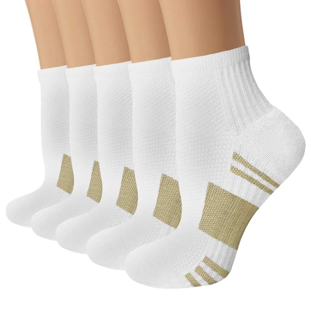 [AUSTRALIA] - Copper Compression Socks for Men & Women-5 Pairs- Circulation Fit for Athletic,Running,Medical A01-white Ankle -5 Pairs Large-X-Large 