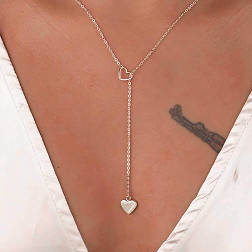 Jovono Boho Love Necklace Silver Heart Pendant Necklaces Chain Jewelry Adjustable for Women and Girls - BeesActive Australia