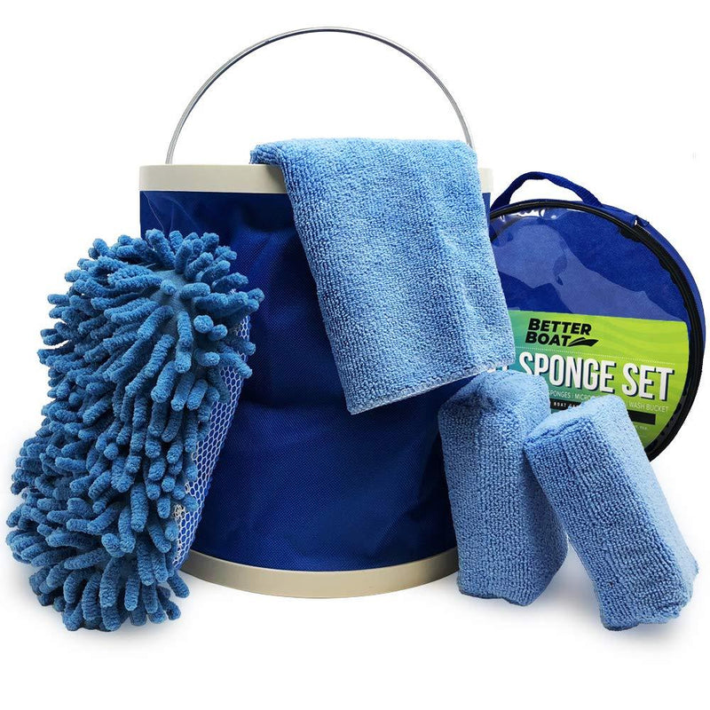 [AUSTRALIA] - Boat Cleaner Microfiber Sponge Bucket and Microfiber Wash Cloths | Interior Exterior Seats and Fiberglass Hull Cleaning Kit Washing Sponges 