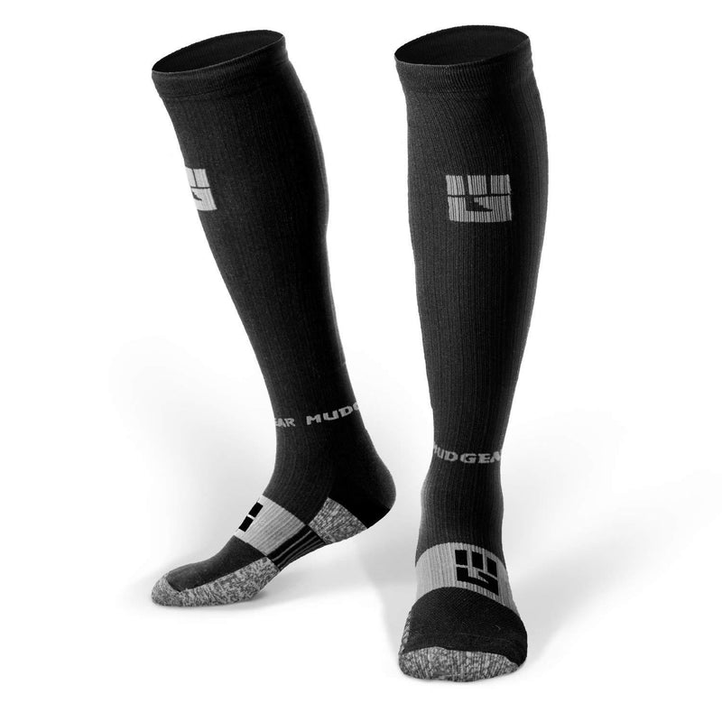 [AUSTRALIA] - MudGear Premium Compression Socks - Run, Hike, Trail, Recovery Black/Gray Large 