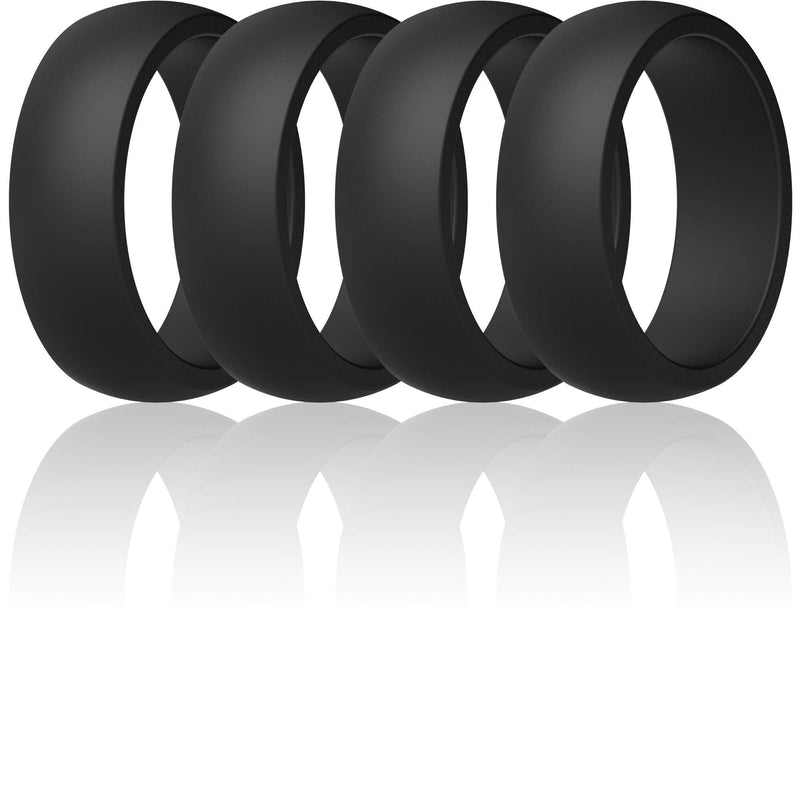 ThunderFit Mens Silicone Rings Wedding Bands - 7 Rings / 4 Rings / 1 Ring - Classic & Middle Line - 8.7mm Wide - 2mm Thick 4 Black Rings 6.5 - 7 (17.3mm) - BeesActive Australia