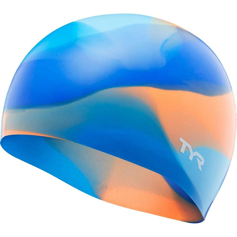 TYR Unisex-Child Junior Tie Dye Swim Cap Blue/Orange One Size - BeesActive Australia