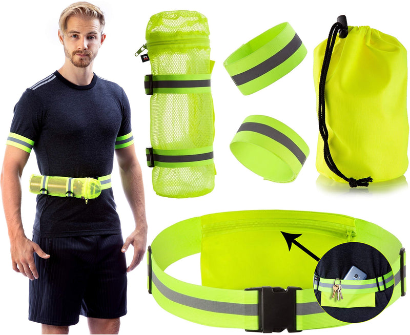 Clinch Star Reflective Gear for Running and Cycling at Night with Back Pocket - Removable Water Bottle Holder - Outdoor Reflector Arm Foot Band Set Great Gift Reflective Belt - BeesActive Australia